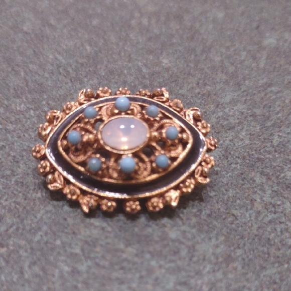 Vintage Florenza Designer Brooch Moonstone and Turquoise - Picture 2 of 6
